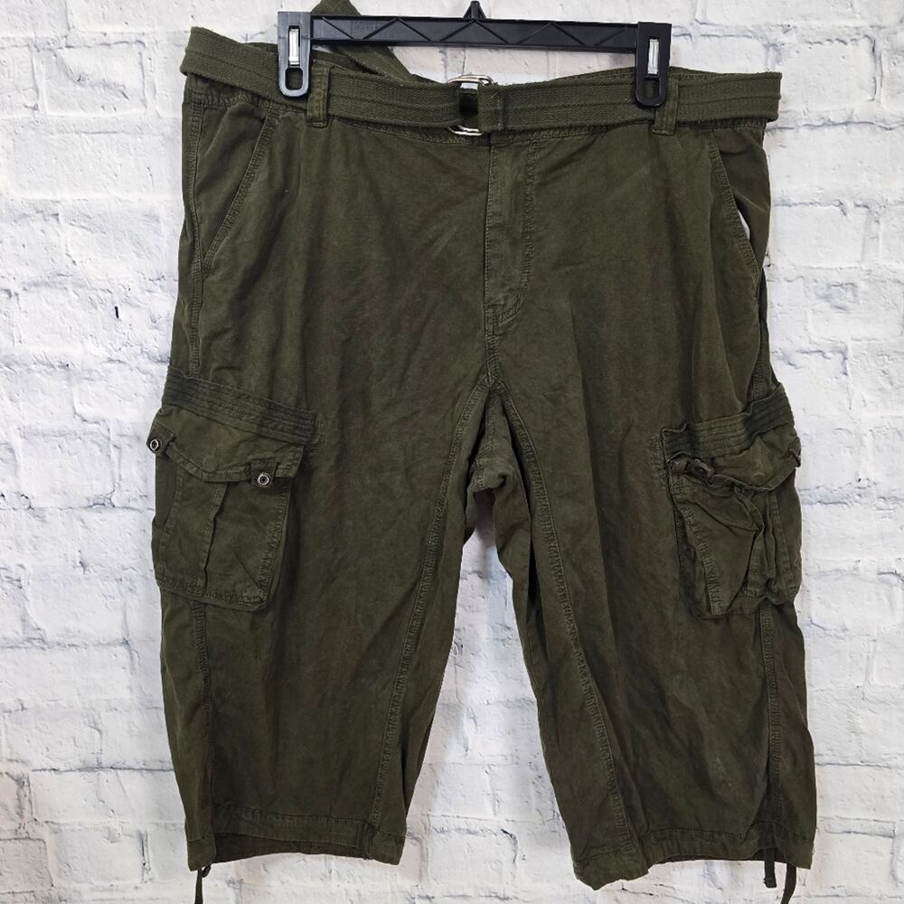 XRay Jeans cargo pants Sz 42 belted green bermudas casual A8